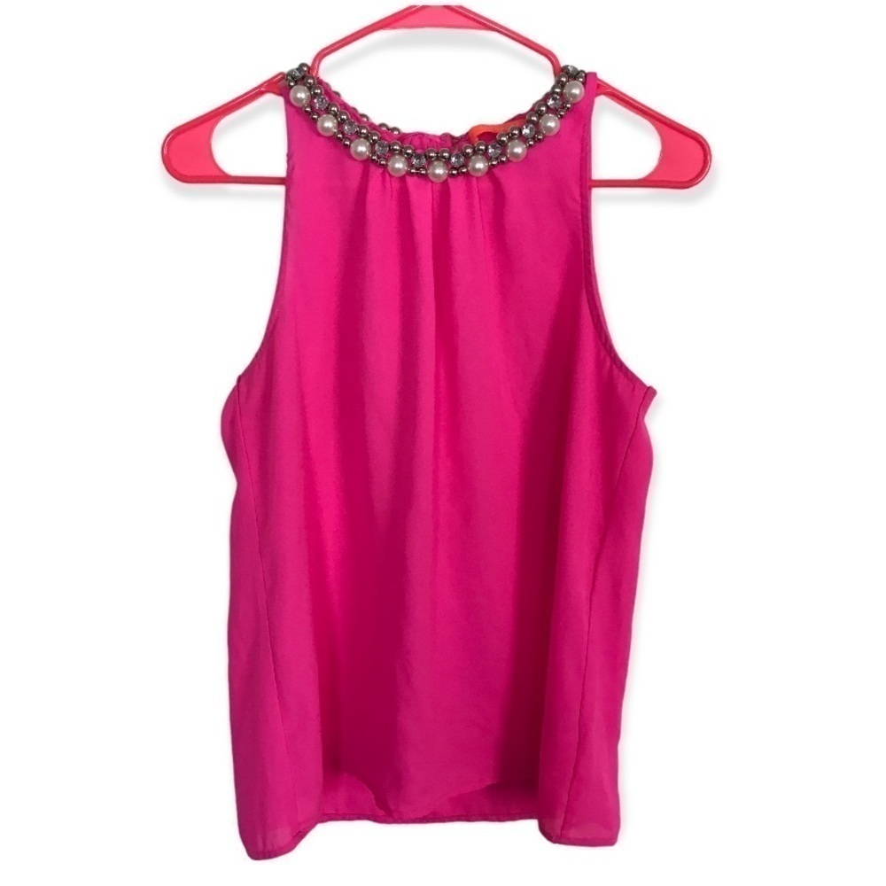 Lulumari x Anthropologie neon pink tank with pearl neckline
